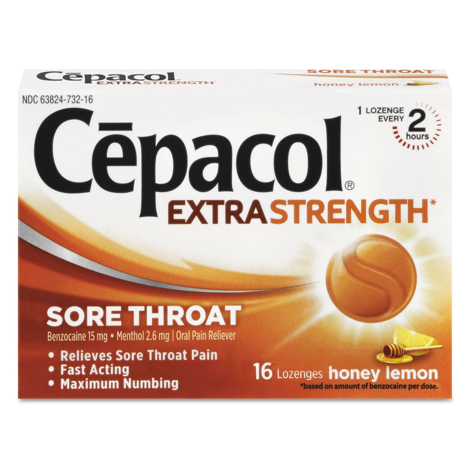 Cepacol Extra Strength Sore Throat Lozenges, Powerful Symptom Relief, Oral Pain Reliever, Honey Lemon Flavor with a Burst of Cool Menthol, 16 Lozenges