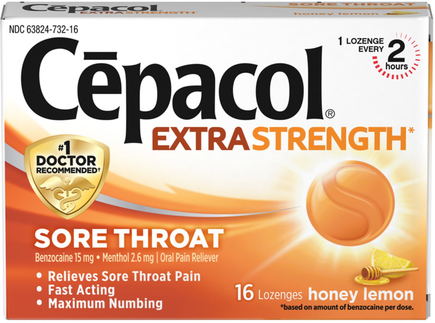 Cepacol Maximum Strength Throat Drop Lozenges, Honey Lemon, 16 ct