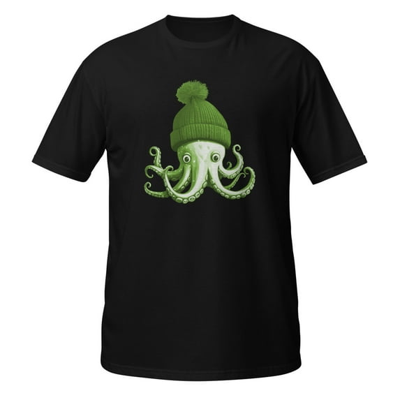 Cephalopod Octopus Lover Chilling Green Cap Novelty Apparel T-Shirt (Black, S)