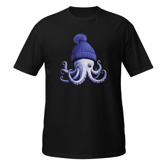 Cephalopod Octopus Lover Chilling Purple Cap Novelty Apparel T-Shirt (Black, S)