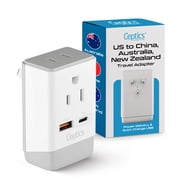 Ceptics Australia China New Zealand Power Plug Adapter, QC 3.0 & PD - Safe Dual USB & USB-C - 2 USA Socket for USA to Australian New Zealand Fiji Argentina, Type I AP-16 Fast Charging