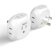 Ceptics Australia, New Zealand, China Travel Plug Adapter - 4 Input - Ultra Compact - Light Weight - USA to Any Type I Countries Such as New Zealand and More - 2 Pack PT-16, White