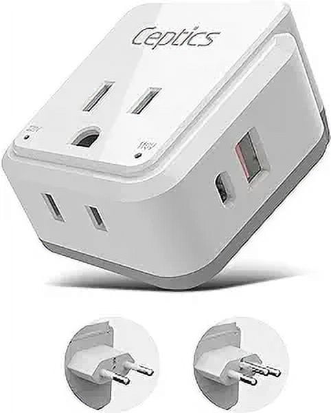 Ceptics Brazil Power Plug Adapter Travel Set, 20W PD \u0026 QC, Safe Dual USB \u0026 USB-C 3.1A - 2 USA Socket - Compact \u0026 Powerful - Also Use in Peru, Chile - Includes Type C, Type N Swadapt Attachments