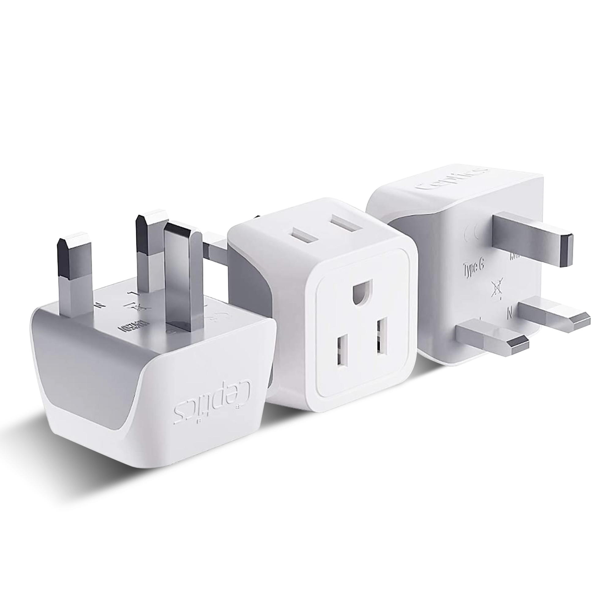 Adaptador de Enchufe de Viaje Ceptics CT-7 para Reino Unido, Dubái, Irlanda - Tipo G (Paquete de 3)
