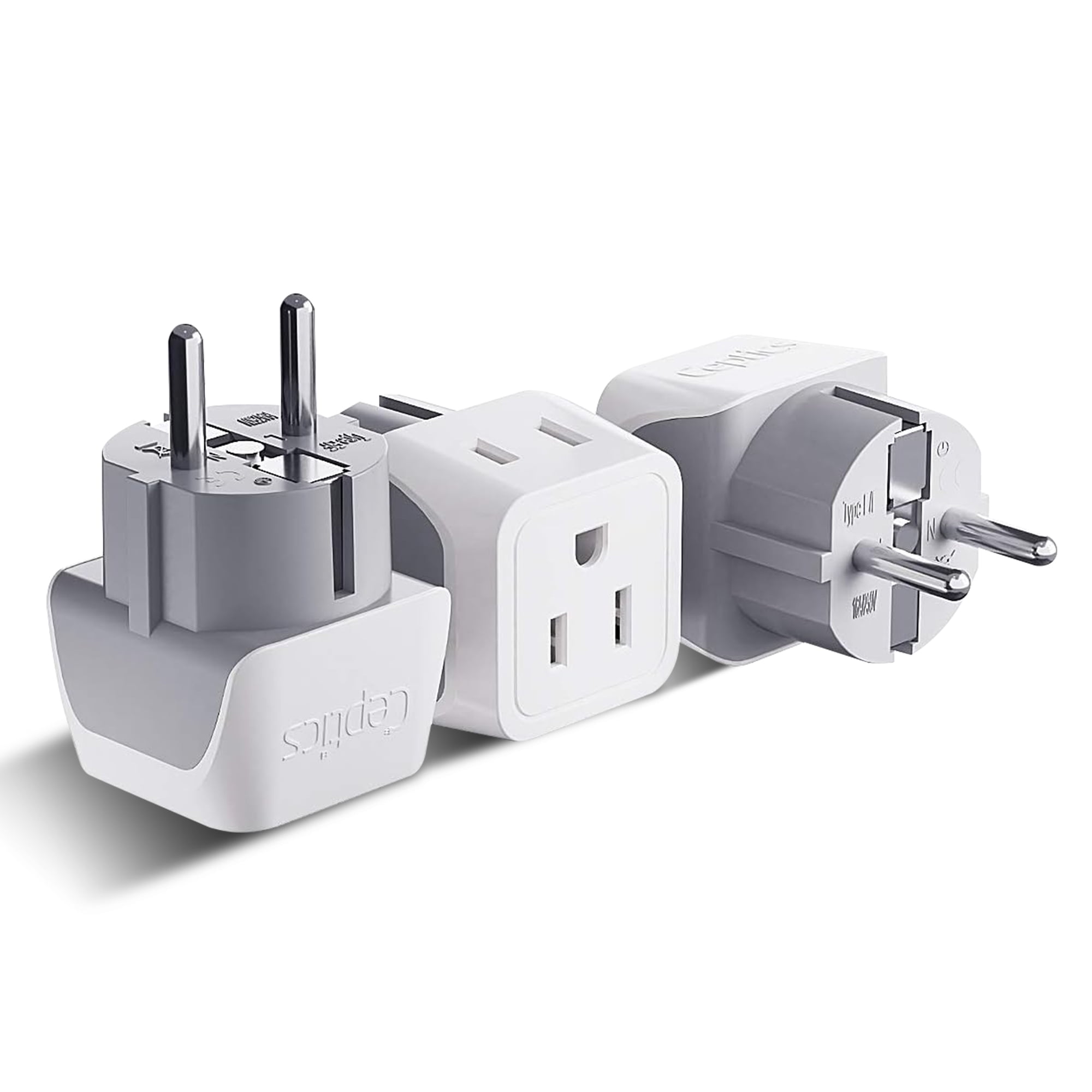 Ceptics CT-9 European Schuko German, France Travel Adapter Plug - Type E/F (3-Pack)