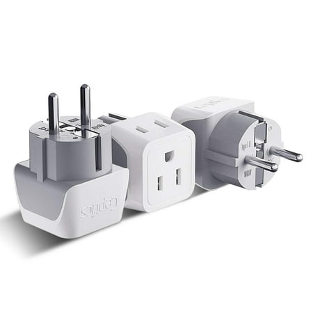 Ceptics CT-9 European Schuko German, France Travel Adapter Plug - Type E/F (3-Pack)