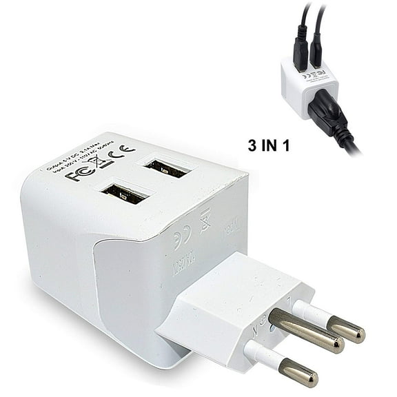 Ceptics CTU-11C Brazil Travel Adapter Plug - Type N - Dual USB Devices