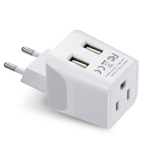 Ceptics CTU-9C Continental European Travel Adapter Plug - Type C - Dual USB Devices