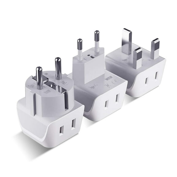 Ceptics Complete European Set Travel Adapter Plug by Ceptics With Dual USB - Type G, E/F, C - London - USA Input - Light Weight - Perfect for Cell Phones, Chargers, Cameras and More - 3 Pack