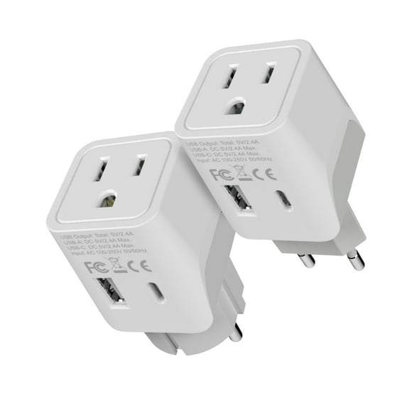 Ceptics European Travel Plug Adapter – Compact Type C & F Adapter with USB-C & A + USA Input – Safe Grounded Schuko Adapter – Travel Charger for France, Germany & More – CTU-9-9C-PK