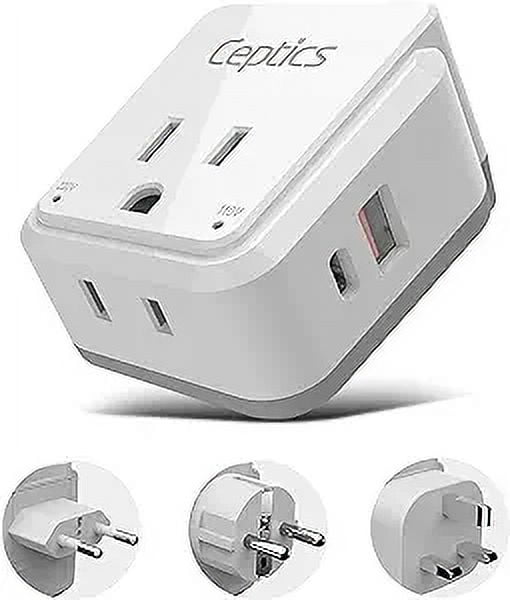 Ceptics European Plug Travel Adapter Set, 20W PD \u0026 QC, Safe Dual USB \u0026 USB-C - 2 USA Socket - Compact - Use in Germany, France, Italy, UK - Includes Type E/F, Type C, Type G SWadAPt Attachments