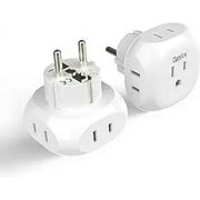 Ceptics European Schuko Travel Plug Adapter Germany France Adapter Charger 4 Input - USA to Any Type E/F Countries Such as Germany, France and More - 2 Pack PT-9, White
