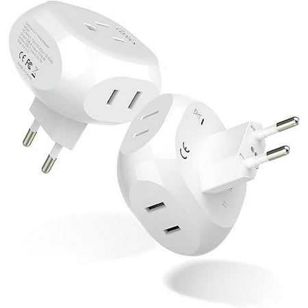 Ceptics European Travel Plug Adapter Europe Power Adaptor Charger 4 Input - Ultra Compact - Light Weight - USA to Any Type C Countries Such as Italy, Iceland, Austria and More - 2 Pack (PT-9C)