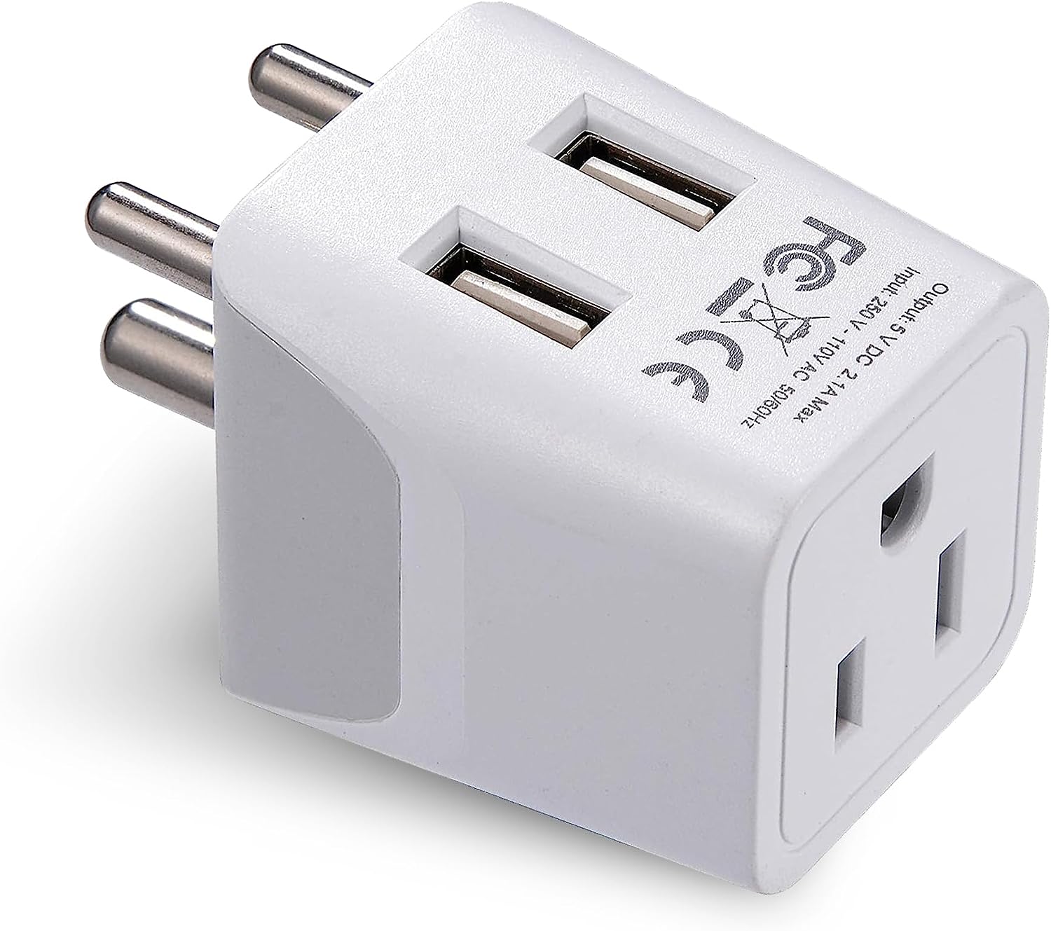 Ceptics India, Nepal, Bangladesh Travel Adapter Plug with Dual USB