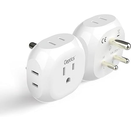 Ceptics India, Pakistan Travel Adapter - 4 Input - Ultra Compact - Light Weight - USA to Any Type D Countries Such as Bangladesh, Maldives and More - 2 Pack (PT-10)
