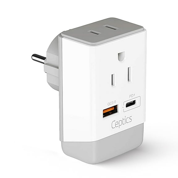 Ceptics Israel Power Adapter, QC 3.0 & PD, Safe Dual USB & USB-C - 2 USA Socket Compact & Powerful - Use in Jerusalem, Holy Land, Palestine, Gaza Strip - Type H AP-14- Fast Charging