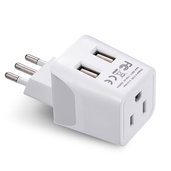 Ceptics Italy, Chile, Uruguay Travel Adapter Plug with Dual USB - USA Input - Type L - Ultra Compact - Perfect for Cell Phones, Laptop, Camera Chargers, iWatch, iPad, iPhone and More (CTU-12A)