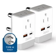 Ceptics South Africa Travel 2 Pack Plug Adapter QC 3.0 & PD, Safe Dual USB & USB-C - 2 USA Socket Compact & Powerful - Use in S. Africa Botswana - Type M AP-10L - Fast Charging