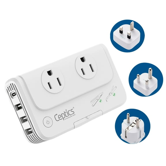 Ceptics South Africa Voltage Converter - 200W Convert 220V to 110V for Devices Like Curling Iron, Straightener, Chargers, Step Down World Power Plug 4 USB PD 18W Fast Charging Type M, G, E/F