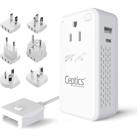 Ceptics Step Down Voltage Converter US to Europe - 200W Convert 220V to 110V for Curling Iron, Straightener, Charger – USB-A & C Fast Charging – SwadApt Type A, B, C, E/F, G, I Included