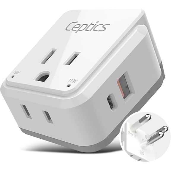 Ceptics Thailand Travel Adapter Set, PAK KIT 20W PD & QC, Type O - 3.1A - 4 in 1-2 USA Inputs, 1 USB Port, 1 USB-C Port - Compact, Powerful - Includes Type O Swadapt Attachments