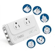 Ceptics Travel Voltage Converter -200W Convert 220V to 110V for Curling Iron, Straightener, Charger Step Down World Power Plug - 4 USB PD 18W Fast Charging - SWadApt - Type A, B, C, E/F, G, I Include