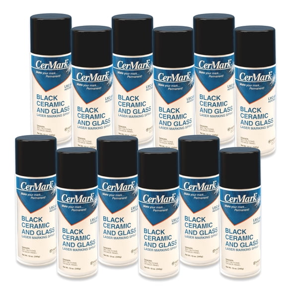 CerMark LMC6044 Tile & Glass Marking Aerosol Spray. Black Laser Engraving Coating for Ceramic & Glass. CO2 & Fiber Laser Compatible. Durable, Easy-to-Use Case (12)