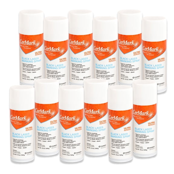 CerMark Ultra Aerosol 12oz Spray for Black Laser Marking. Great for Stainless, Glass, Slate, Metal, & Ceramic (Case of 12)