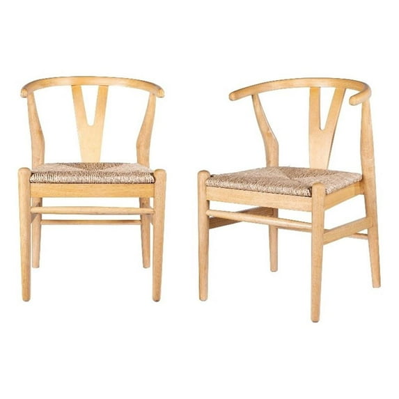 Cera Dining Chair Set of 2- Handwoven Rope Seat- Natural Brown Wood