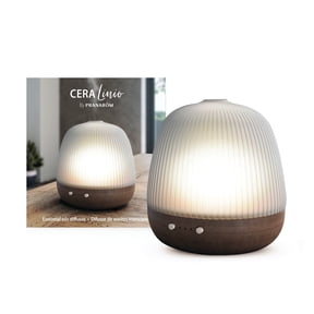 Pranarom - Cera Linio Diffuser - Enhance Ambiance - Sophisticated Design - Ultrasonic Technology for Relaxation - Multiple Light Settings - Hevea Wood Base, Ceramic Dome