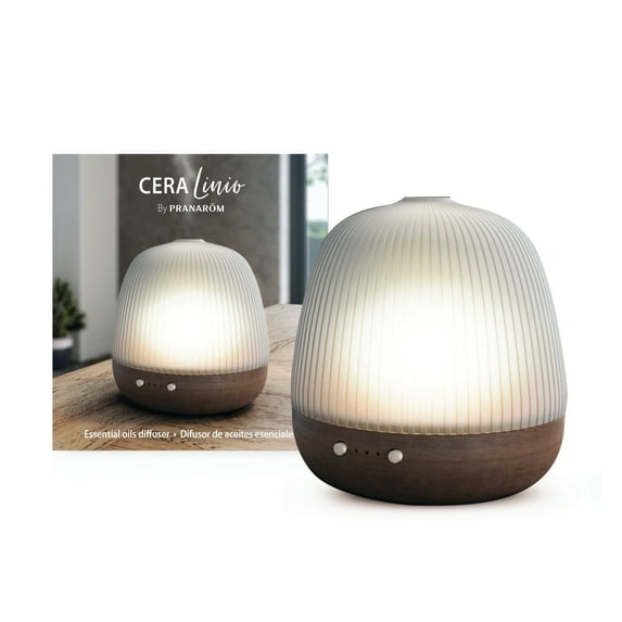 Pranarom - Cera Linio Diffuser - Enhance Ambiance - Sophisticated Design - Ultrasonic Technology for Relaxation - Multiple Light Settings - Hevea Wood Base, Ceramic Dome