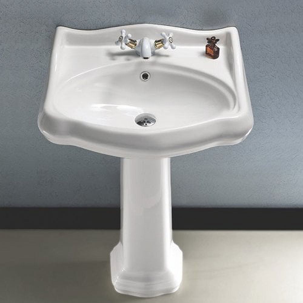 Classic White Ceramic Pedestal Bathroom Sink with Overflow