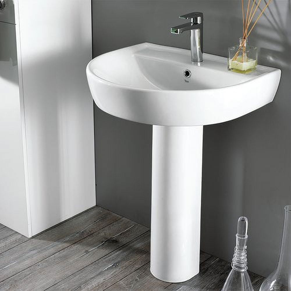 Bella White Ceramic Pedestal Bathroom Sink with Overflow