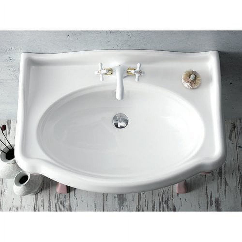 Glossy White Ceramic Three-Hole Wall-Mount Rectangular Sink