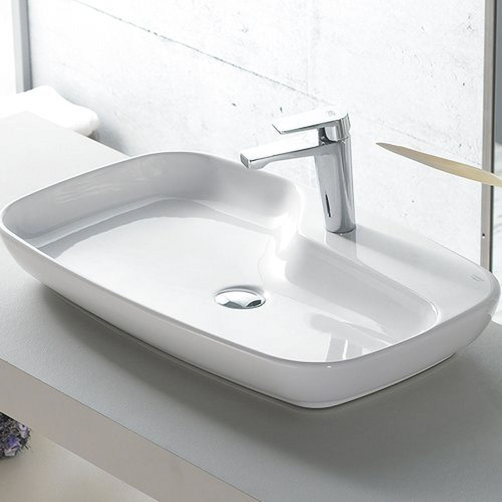 Glossy White Ceramic Rectangular Vessel Bathroom Sink