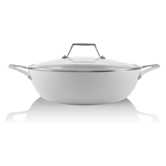 - CeraTerra, 5 Qt / 12-in Ceramic Nonstick All Purpose Chef Pan with Cover, ( and Free Ceramic Exterior & Interior), Oven & Dishwasher Safe, Made in Korea, Grey/Silver (5 Qt Chef Pan) 5 Quarts