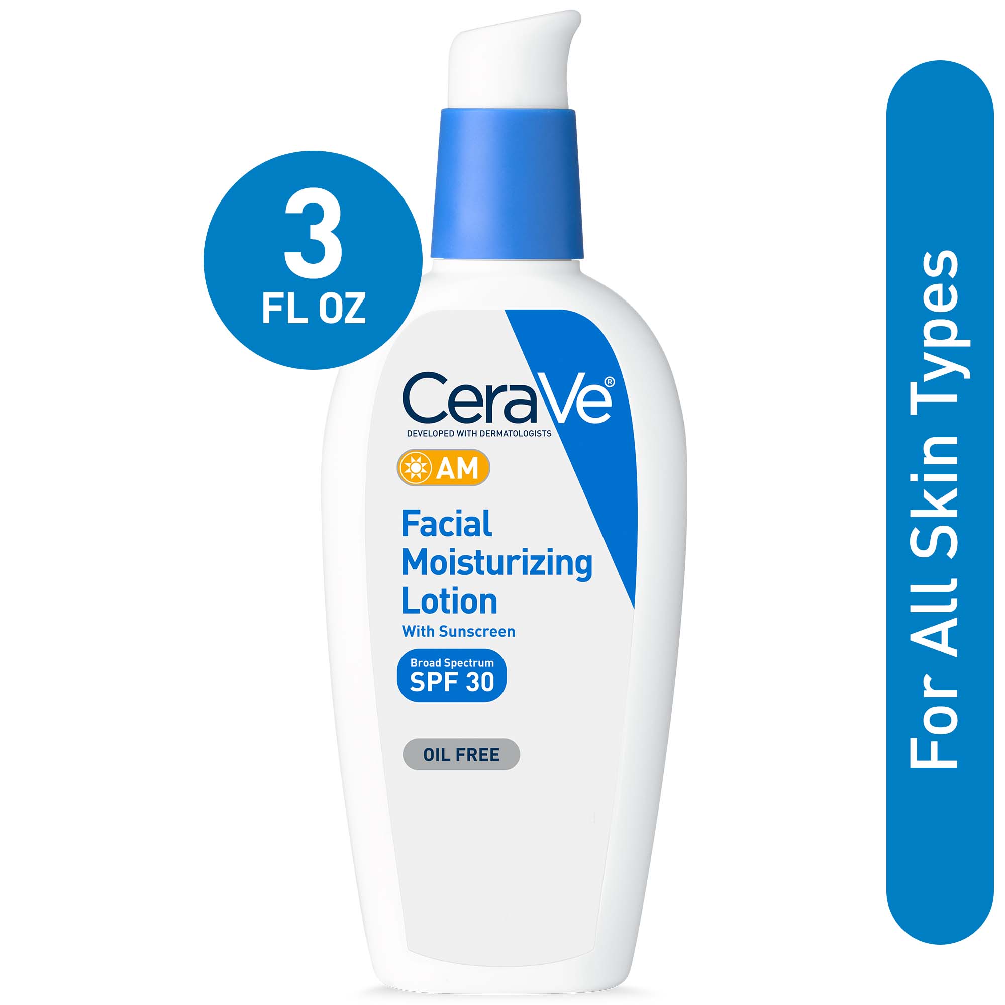 CeraVe AM Face Moisturizer Lotion with Sunscreen SPF 30 for Normal to Oily Skin, 3 fl oz - image 1 of 12