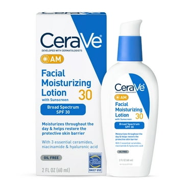 CeraVe AM Lotion Face Moisturizer with SPF 30, Normal to Oily Skin Sun Protection, 2 fl oz