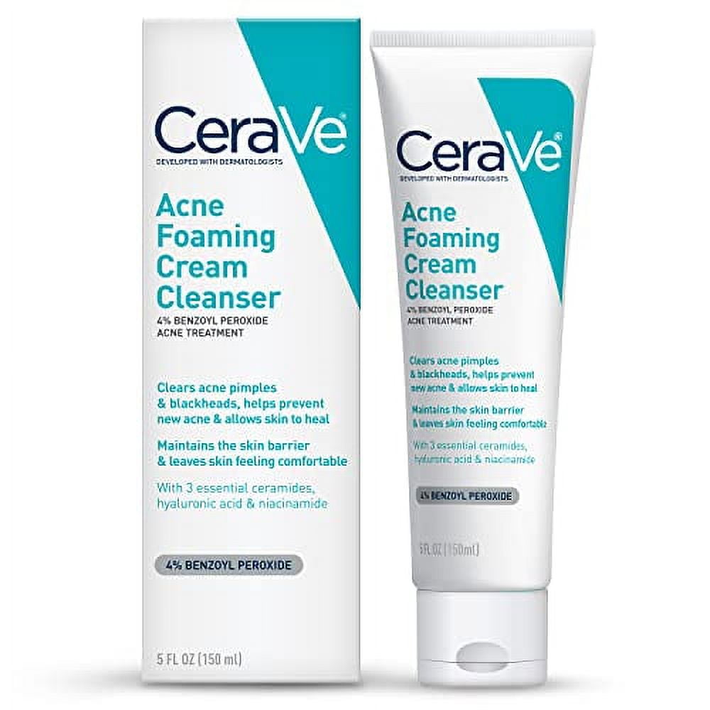 CeraVe Acne Foaming Cream Cleanser Acne Treatment Face Wash with 4