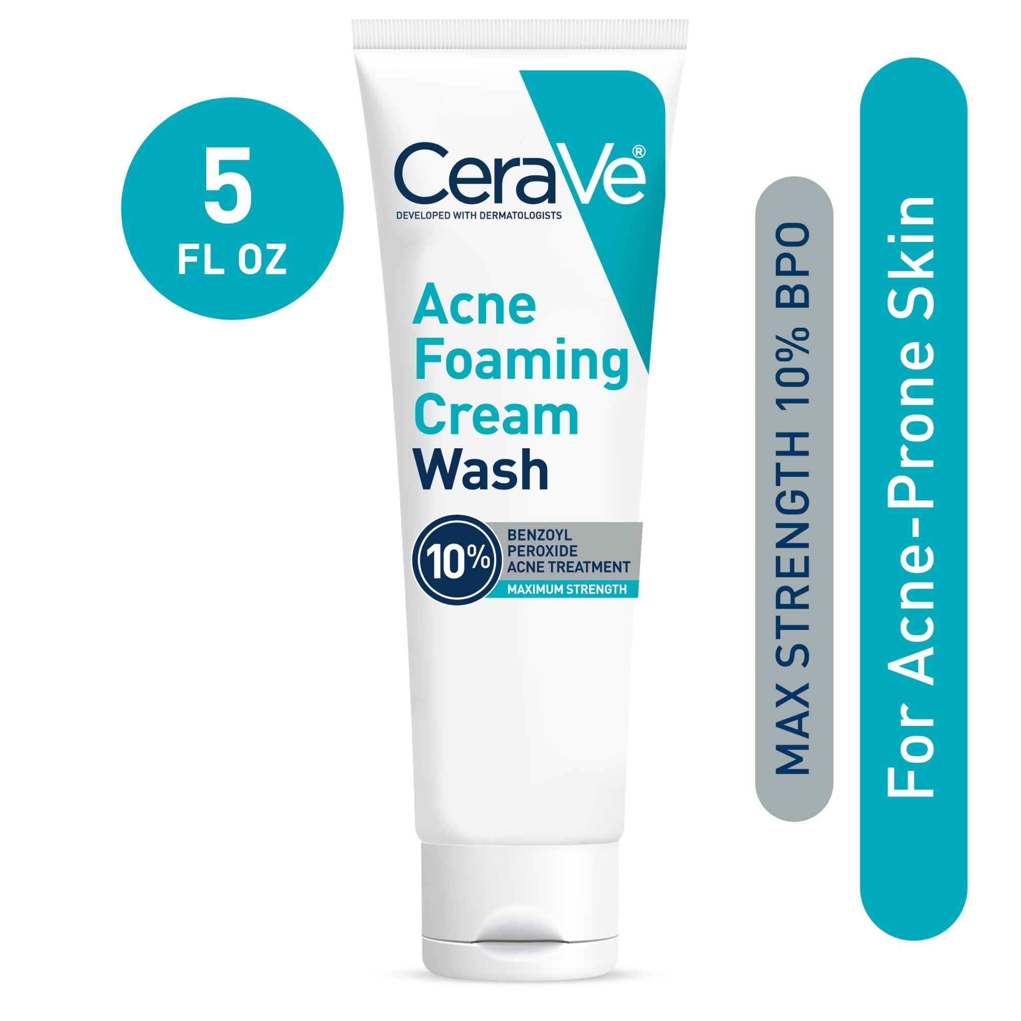  CeraVe Acne Foaming Cream Cleanser, Acne Treatment Face Wash  with 4% Benzoyl Peroxide, Hyaluronic Acid, and Niacinamide, Cream to Foam  Formula, Fragrance Free & Non Comedogenic