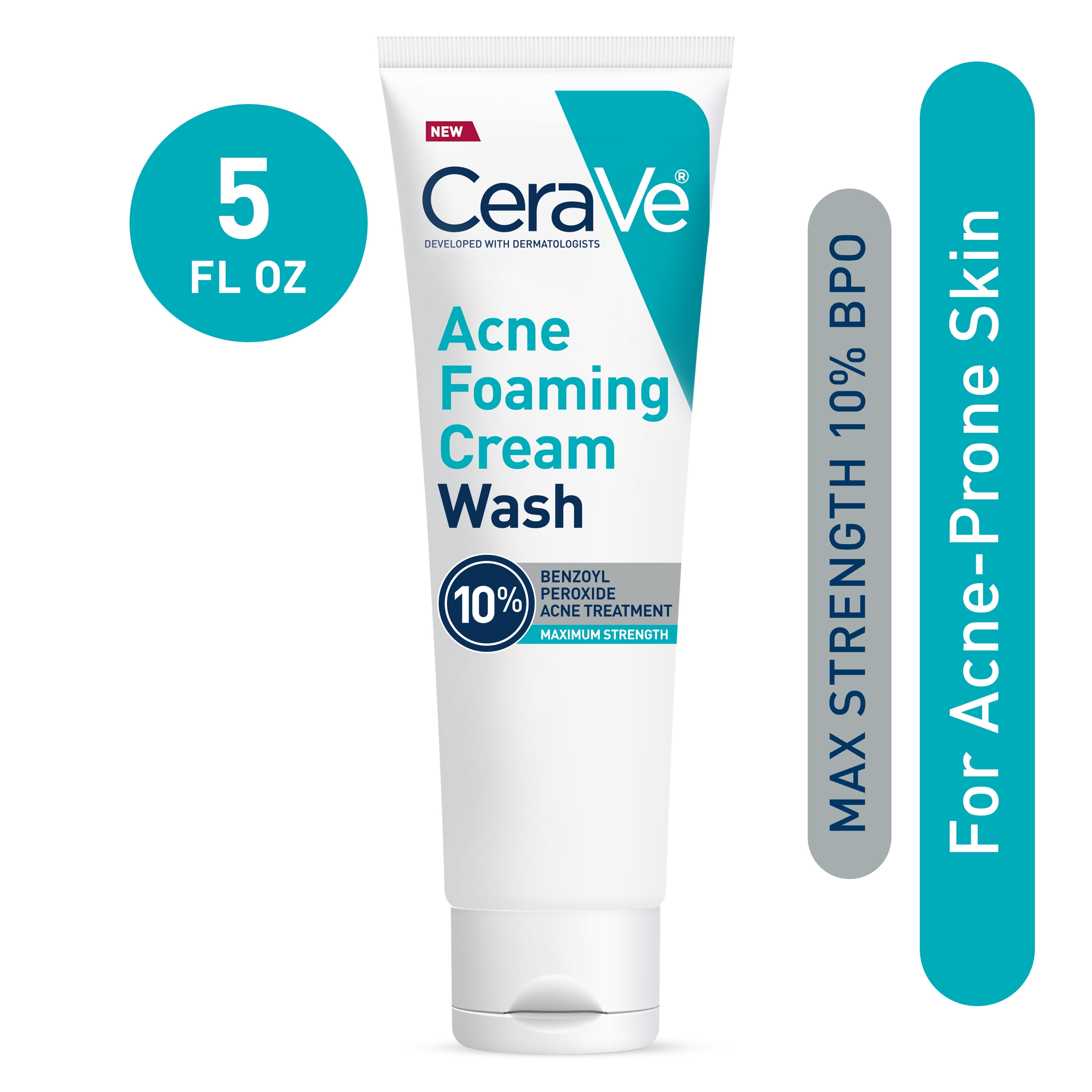 CeraVe Acne Foaming Cream Wash with 10 Benzoyl Peroxide for Face