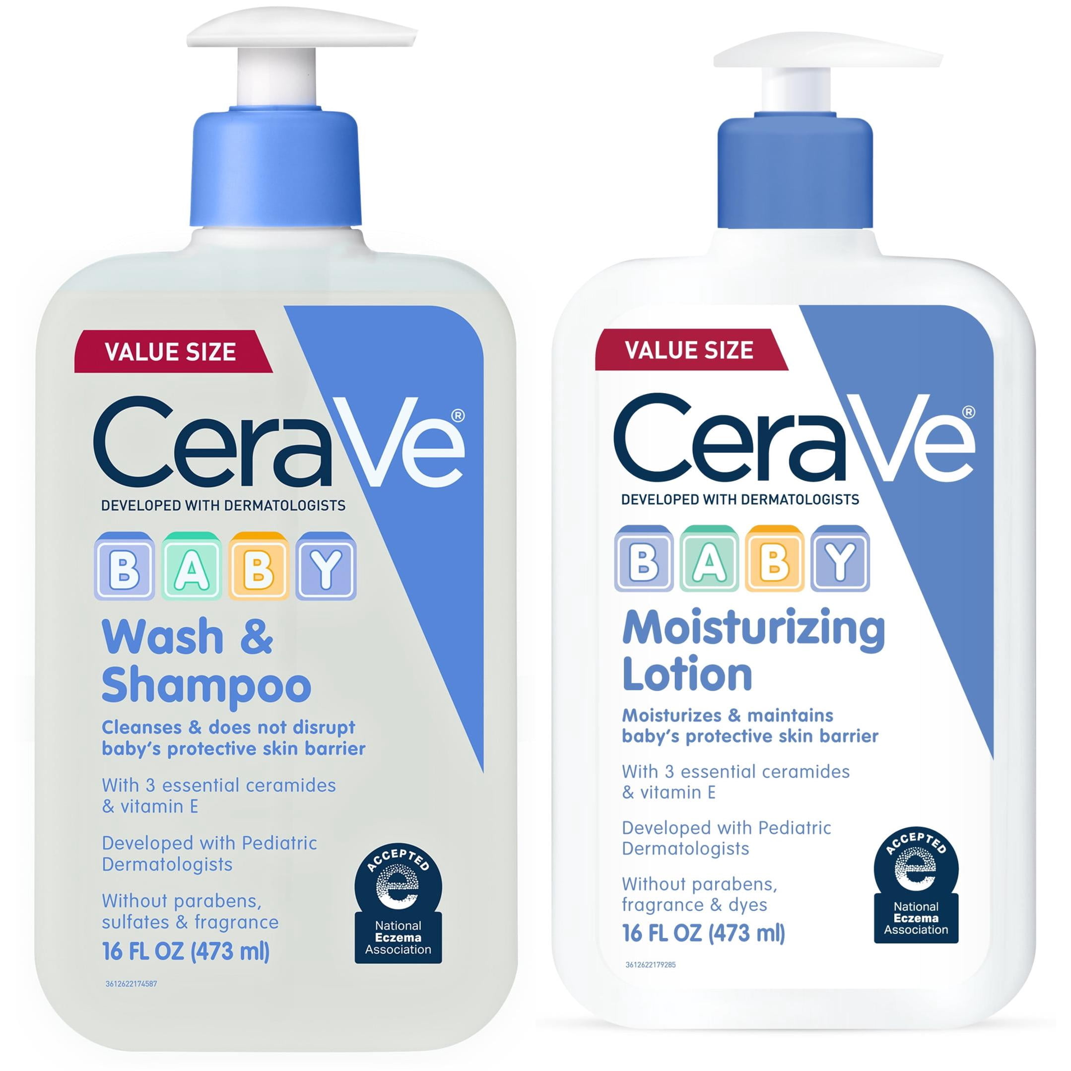 CeraVe Baby Wash & Shampoo + Baby Lotion Bundle, 16 fl oz/16 oz