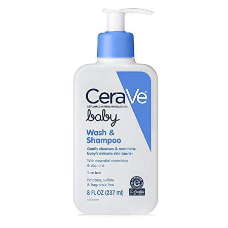 CeraVe Baby Wash & Shampoo, Fragrance, Paraben, & Sulfate Free Shampoo for Tear-Free Baby Bath Time, 8 Ounce