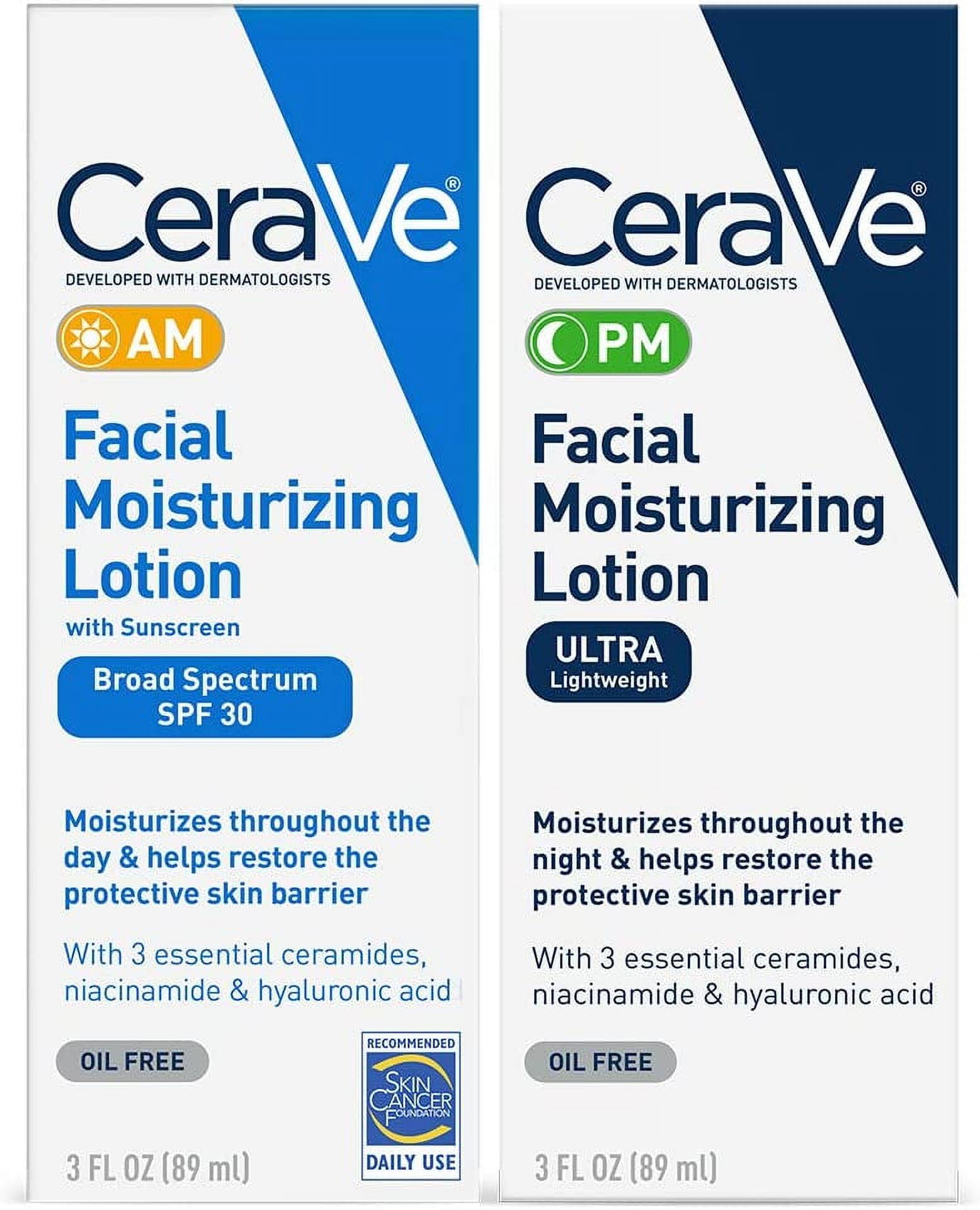 CeraVe Day & Night Face Lotion Skin Care Set Contains AM with SPF 30