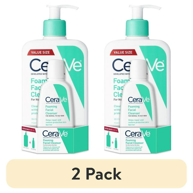 (2 pack) CeraVe Foaming Facial Cleanser, Daily Face Wash for Normal to
