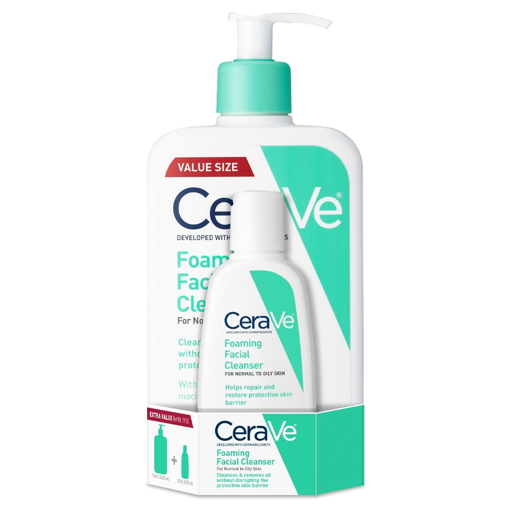 CeraVe Foaming Facial Cleanser, Daily Face Wash for Normal to Oily Skin, 3 fl oz & 16 fl oz