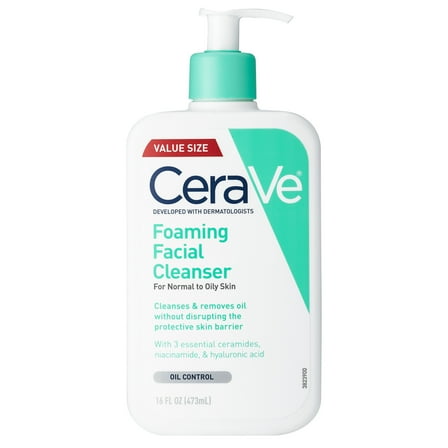 CeraVe Foaming Facial Cleanser, Oil Control Face & Body Wash for Normal to Oily Skin, 16 fl oz.