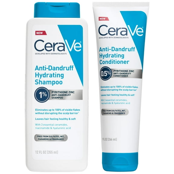 CeraVe Hydrating Anti-Dandruff Shampoo and Conditioner, Fragrance Paraben & Sulfate Free, All Hair Types