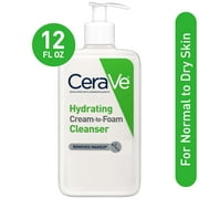 CeraVe Hydrating Cream-to-Foam Facial Cleanser with Hyaluronic Acid for Normal to Dry Skin, 12 fl oz