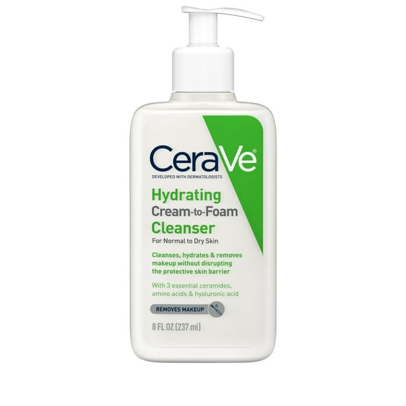 CeraVe Hydrating Cream-to-Foam Facial Cleanser with Hyaluronic Acid for Normal to Dry Skin, 8 fl oz